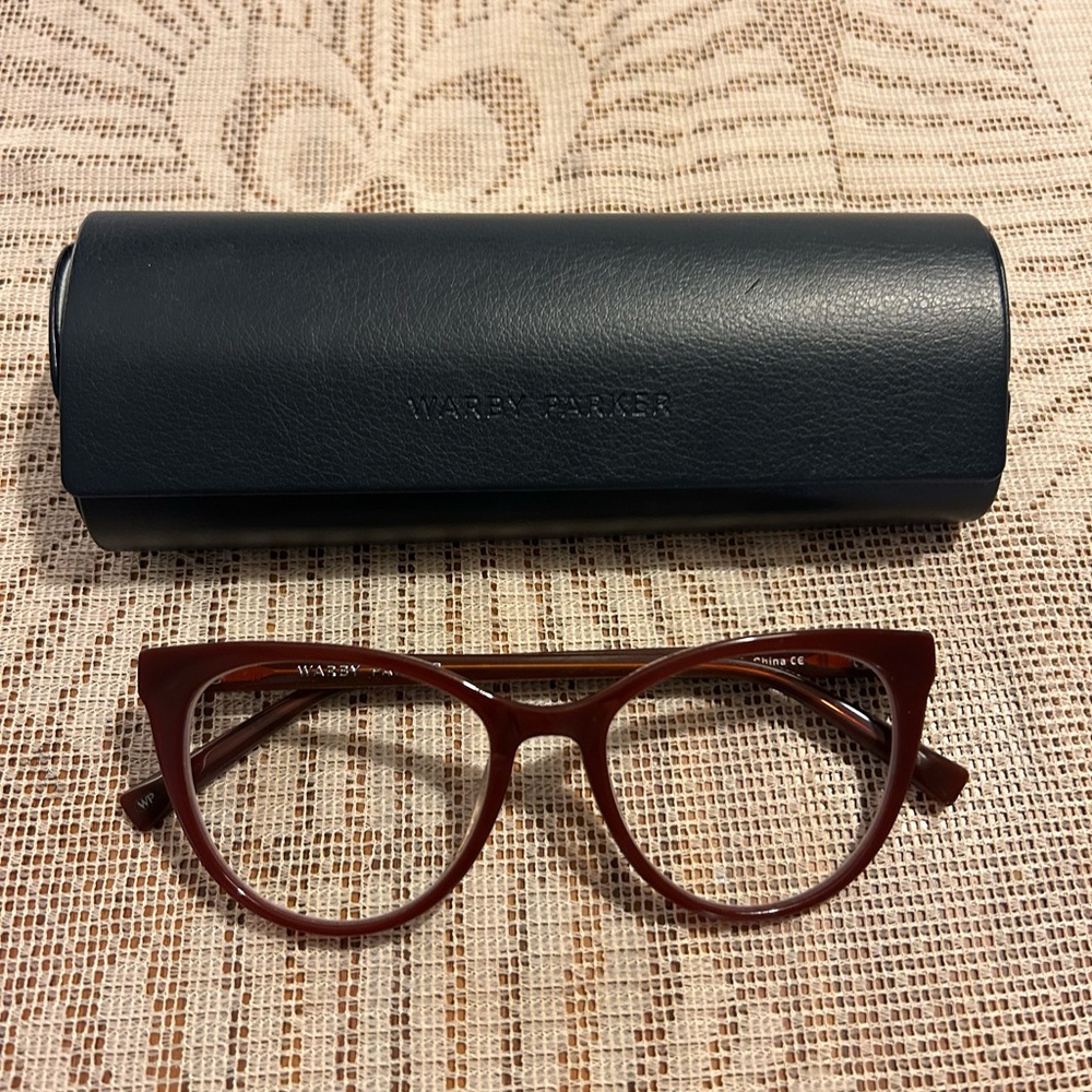 Warby Parker Women’s Haley Eyeglasses Burgundy Russet Red Cat Eye with Case